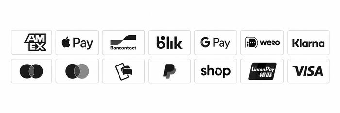 Payment methods: American Express, Apple Pay, Bancontact, Blik, Google Pay, Wero, Klarna, Maestro, Mastercard, PayPal, Shop Pay, UnionPay, Visa
