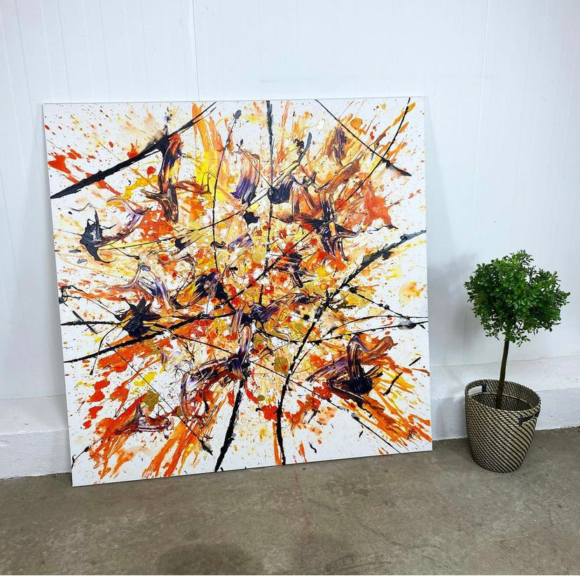 Maleri: "Splash" 150 x 150 cm